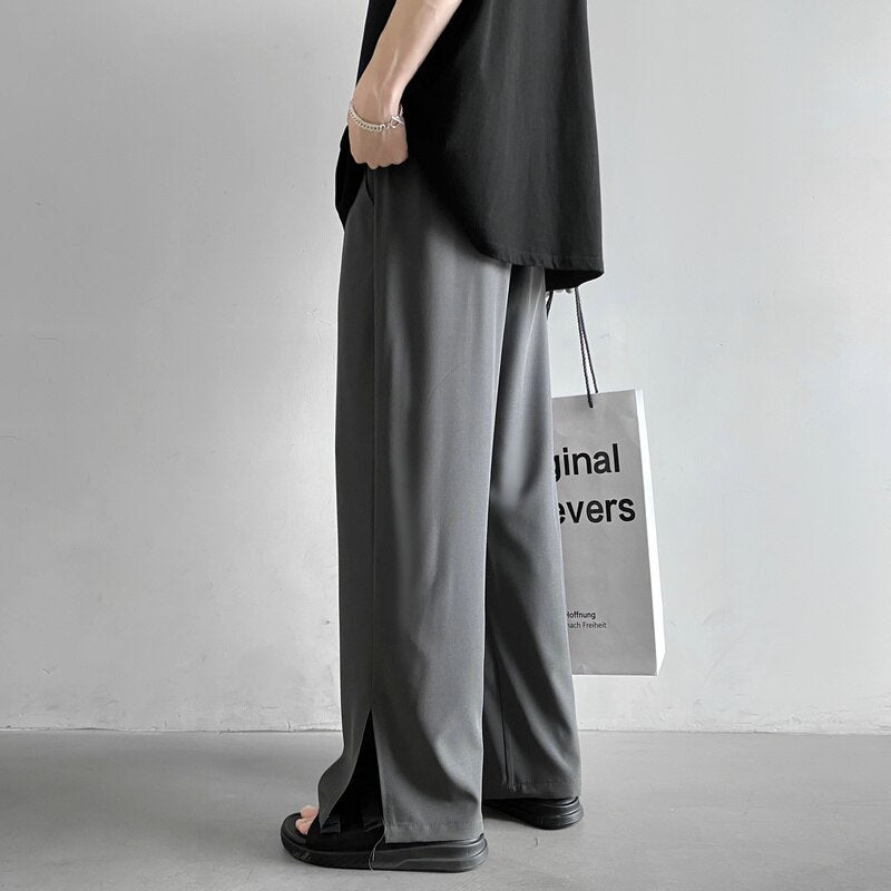 Summer Thin Casual Pants Men Fashion 3-color Wide-leg Pants Men Korean Loose Straight Ice Silk Pants Mens Plus Size Trousers