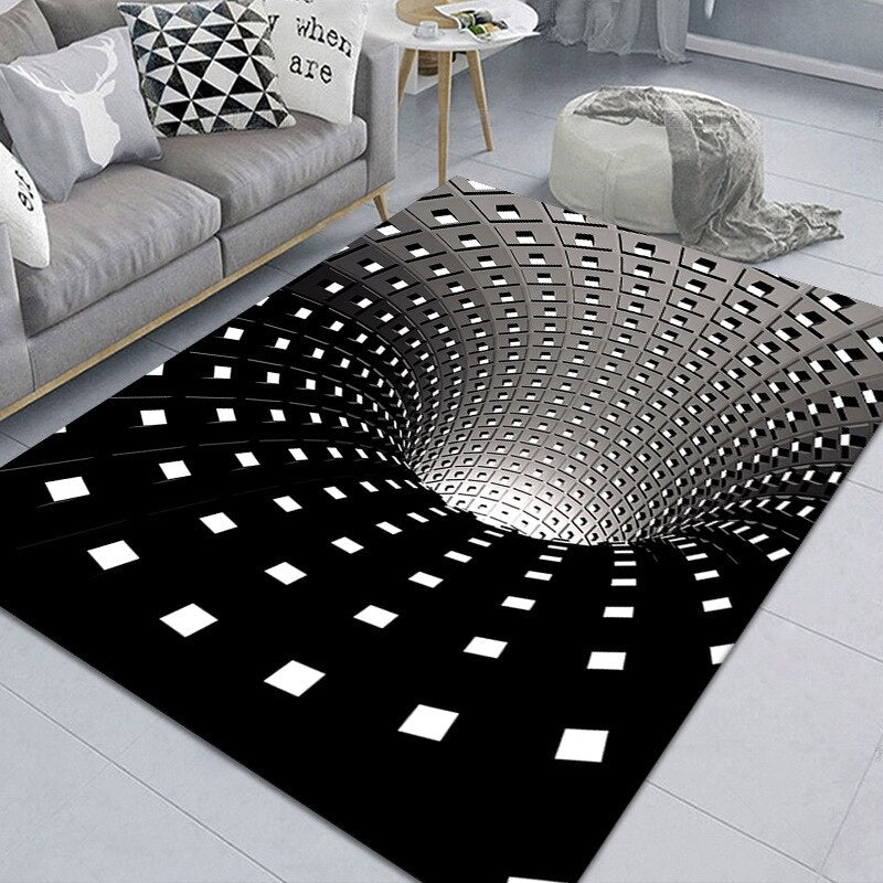 wangart 3D Vortex Illusion Carpet Non-slip Floor Mat Area Rug Abstract Geometric Print Optical Home Living Room Bedroom Doormat