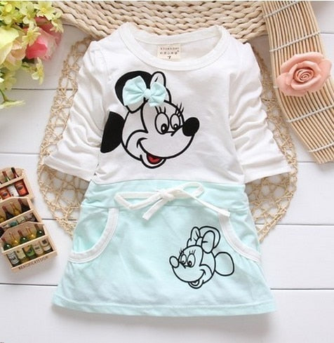 Baby Dresses Girl 2022 New Hot Fashion Cute Minnie Stitching Dress Pure Cotton Long Sleeve Female Baby Cartoon Print Mini Knee