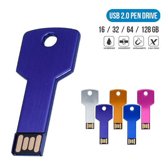 Custom logo USB Key shape Pendrive Metal Memory Stick 4GB 8GB 16GB 32GB 64GB Usb Flash Drive pen drive flash usb disk pen drive