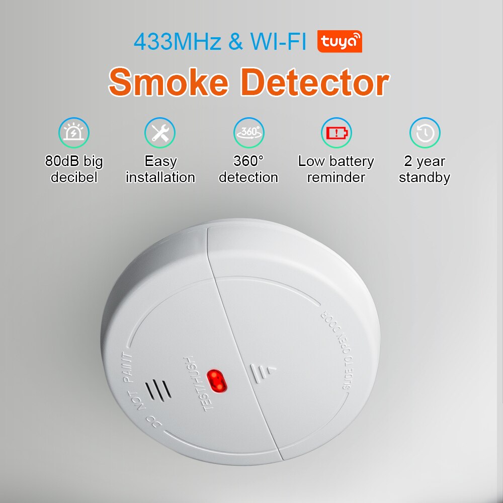 WIFI Tuya Smoke Detector 433MHz Wireless Fire Protection Portable Fire Alarm Sensors For Smart home Security Alarm System