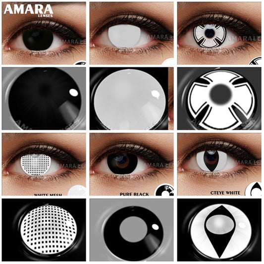 AMARA Cosplay Color Contact Lenses for Eyes Anime Eye Lenses 1Pair White Black Lenses Contact Lenses Cosmetic Color Lens Eyes