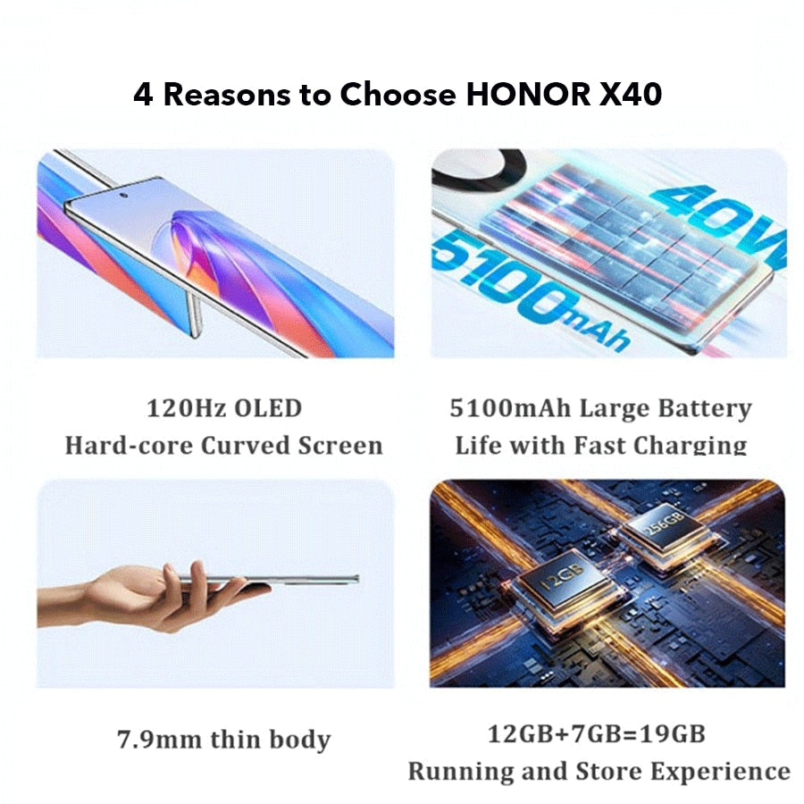 HONOR X40 X 40 5G Smartphone 120Hz OLED Hard Core Curved Screen Fast Charge 5100mAh Large Battery Mobile Phone