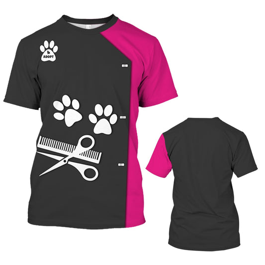 Pet Groomer T-shirt Women Shirt Unisex Grooming Uniform Tops Summer Fashion Short Sleeve Workwear Tees O Neck Oversized Clothes