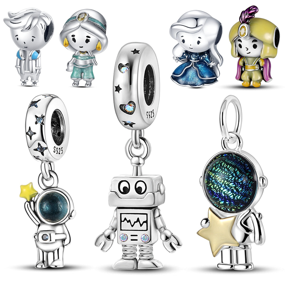 Lovely Robot Dangle Charms Girl Boy Mechanic Bot Bead Fit Original Pandora Bracelet Necklace 925 Sterling Silver Pendant Jewelry