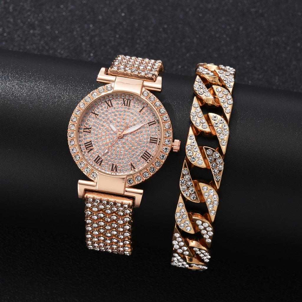 Diamond Women Watches Gold Watch Ladies Wrist Watches Luxury Brand Rhinestone Women's Bracelet Watches Female Relogio Feminino