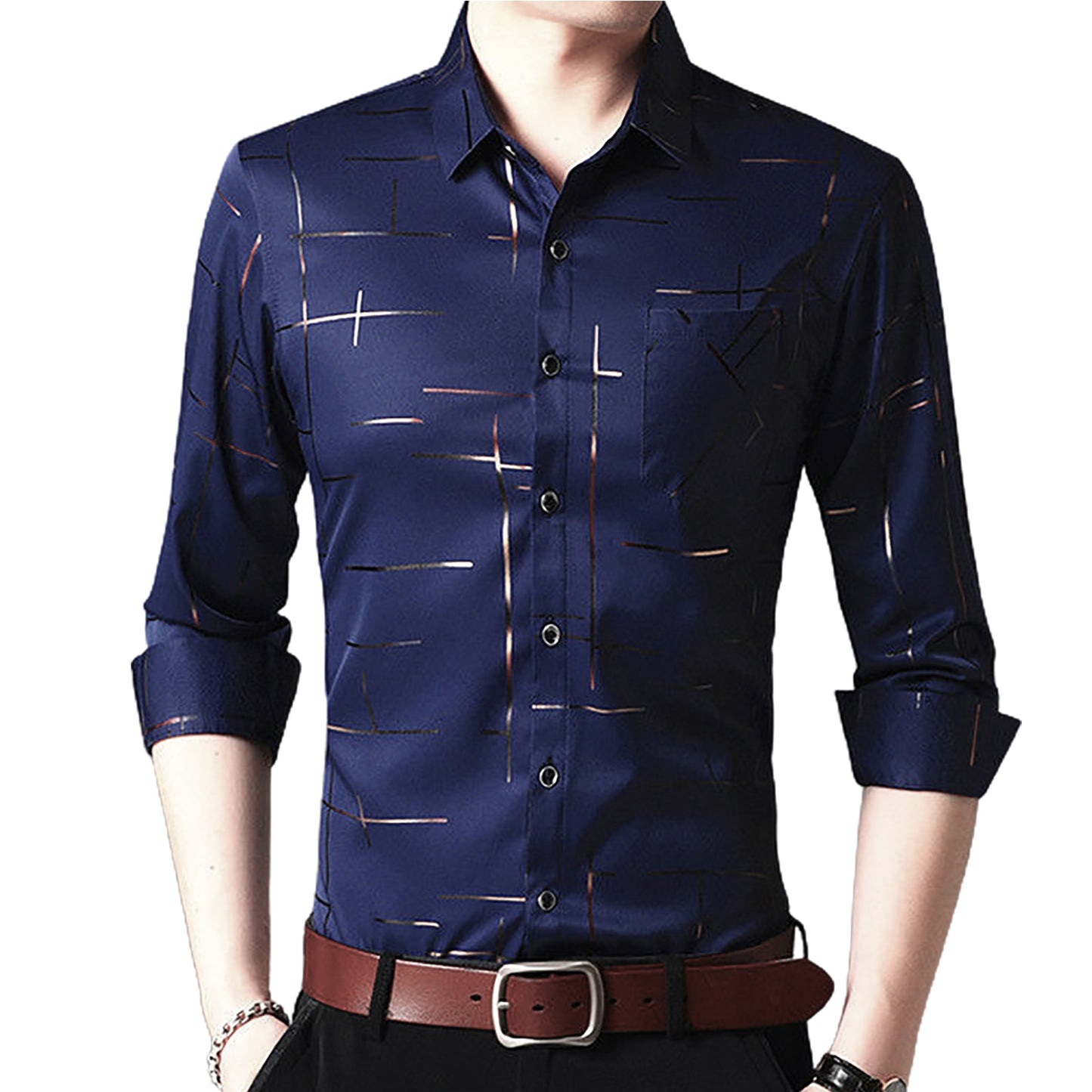 Slim Men Shirt Plaid Turn-down Collar Single-breasted Formal Dress Shirt Spring Slim Male Polo Shirt Business Camisa T-shirt