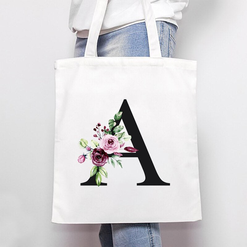 Women's Bags Shoulder Bags Simple Letter Print Large-capacity Shopping Bags Fashion White  All-match Canvas Student Handbags