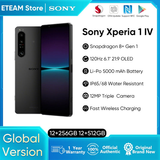 Sony Xperia 1 IV 5G Smartphone Global Version Snapdragon 8 Gen 1 5000mAh Battery IP65 water resistance 6.5" 120Hz OLED display