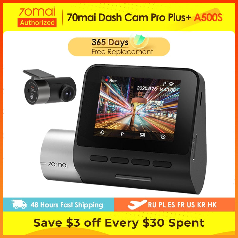 70mai A500S Dash Cam Pro Plus+ 1944P 140FOV 70mai Car DVR Support Rear Cam WIFI Built-in GPS ADAS 24h Parking Surveillance