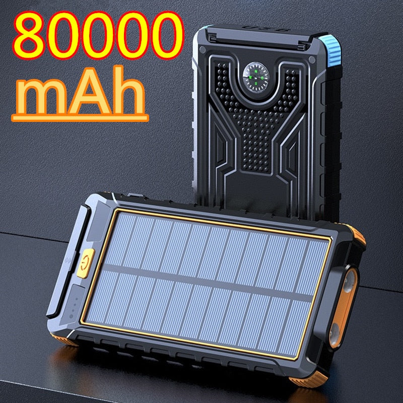 Solar Power Bank Waterproof 80000mAh Solar Charger USB Port External Charger For Xiaomi 5S Smartphone Power Bank With LED Light