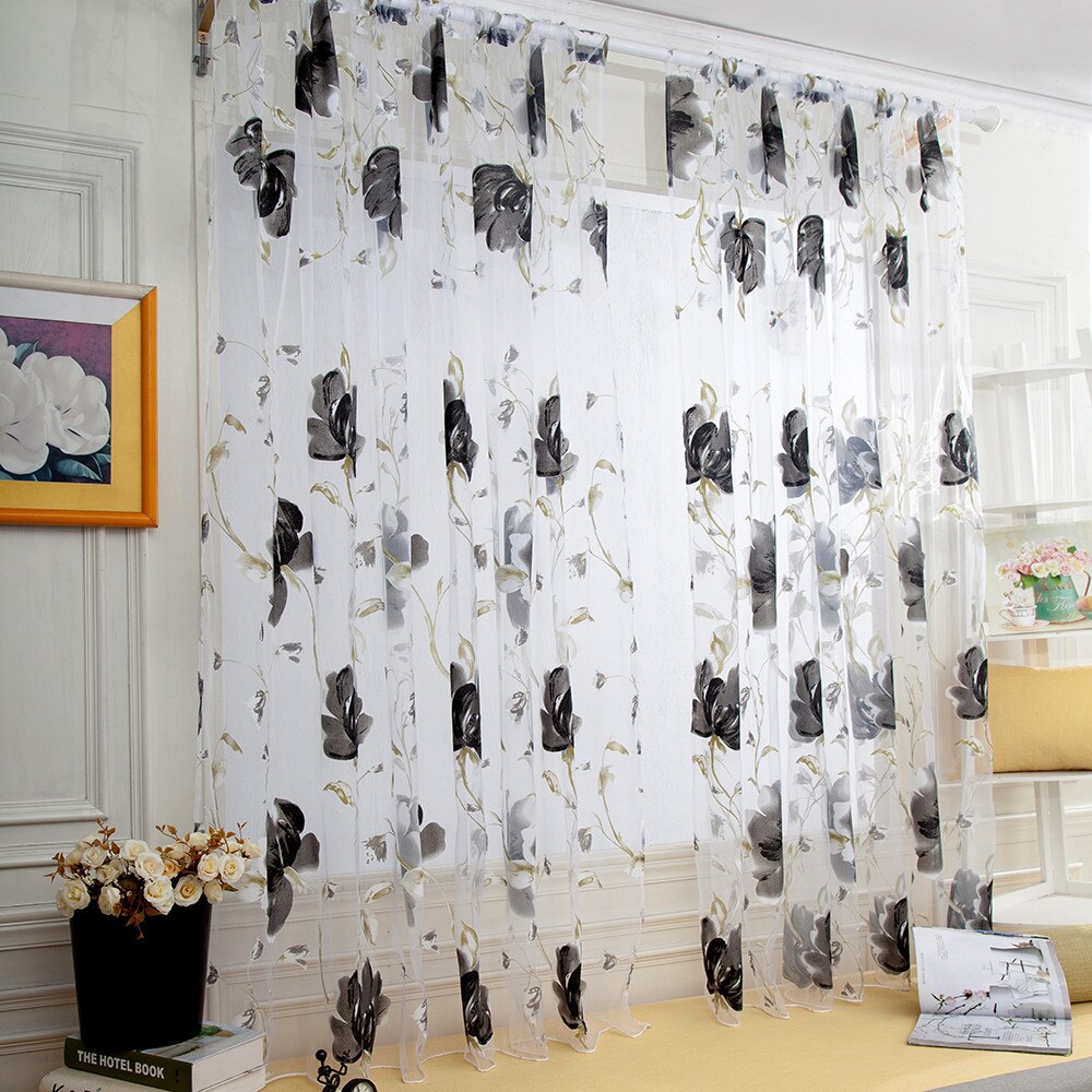 1 PCS Vines Leaves Tulle Door Window Curtain Drape Panel Sheer Scarf