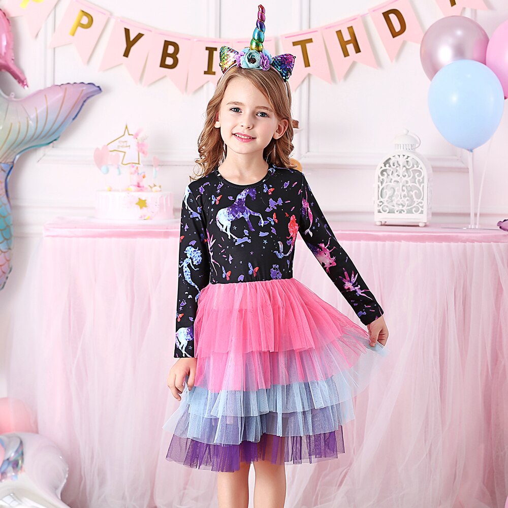 VIKITA Girl Princess Dress Autumn Wedding Birthday Party Tutu Vestidos Kids Dresses For Girls Children Christmas Costumes