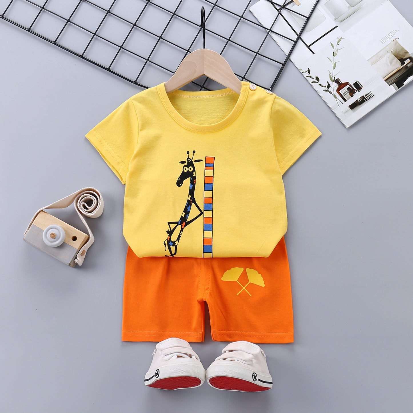 2022 Summer Baby Short-sleeved Shorts Suit Cotton Cartoon Casual Boys and Girls T-shirt Shorts Clothing Kids Clothing