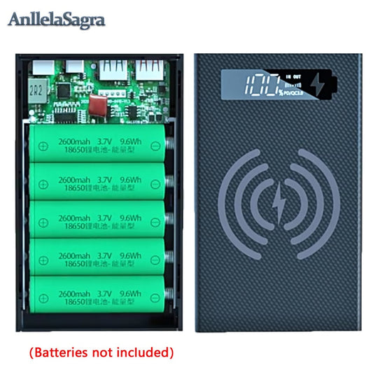 18650 Battery Holder Detachable Power Bank Case 12V PD QC3.0 USB C Quick Wireless Charging DIY Shell 5*18650 Battery Storage Box