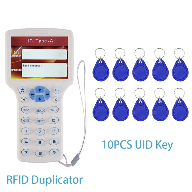 English 10 Frequency New Handheld RFID Duplicator IC/ID NFC Smart Chip Key Reader CUID/FUID Badge Writer Tag Card Copier