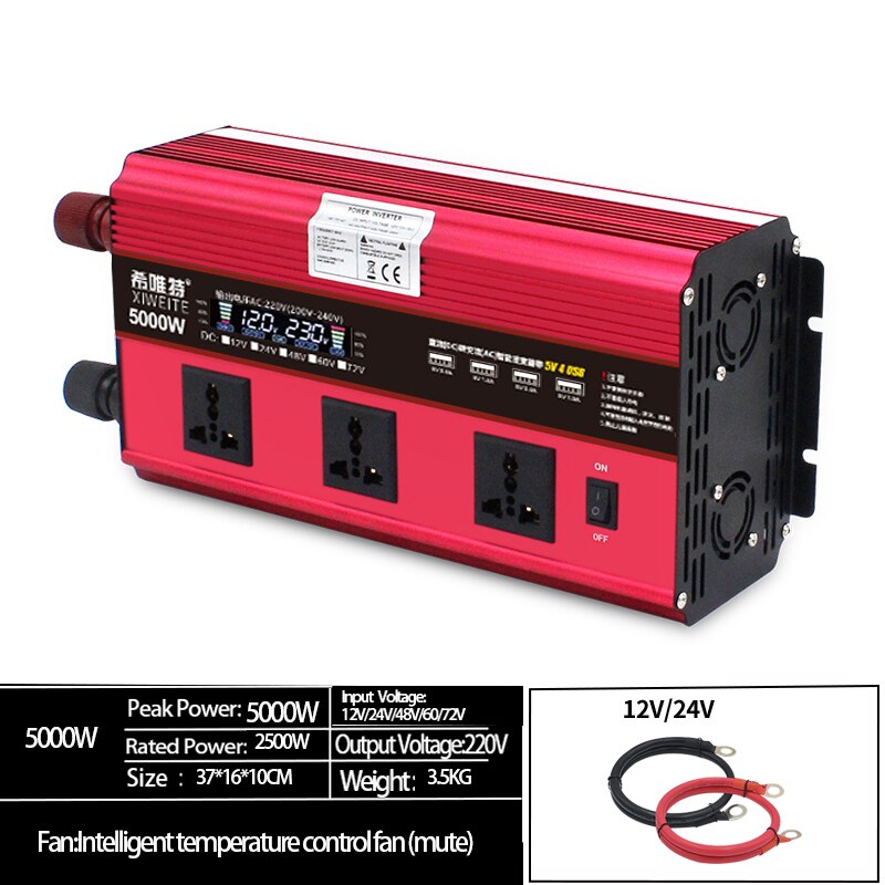 Solar Inverter Pure Sine Wave 4500W 9000W Vehicle 12V 24V Battery 48V 60V 72V to 220V High-Power Conversion