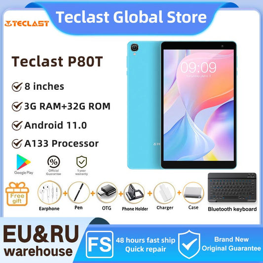 Teclast Tablet P80T 8 Inch IPS HD Android 11 3GB RAM 32GB SSD 1280×800 quadcore-a33 1.5GHz Type-C TF WiFi 6 Dual Band Tablets