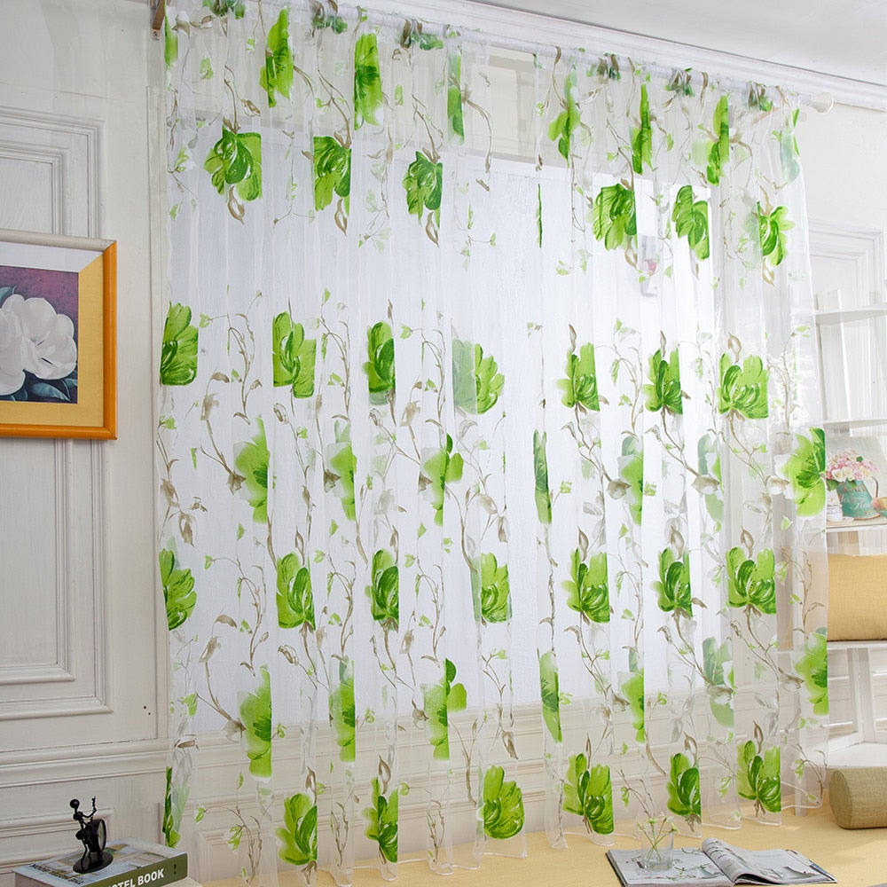 1 PCS Vines Leaves Tulle Door Window Curtain Drape Panel Sheer Scarf