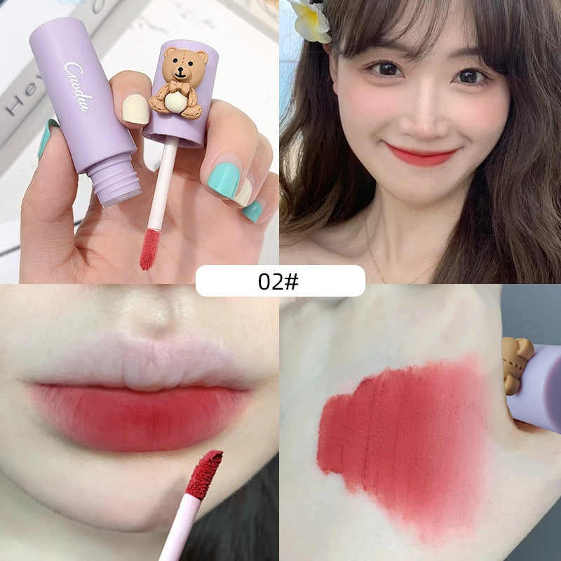 4 Colors Velvet Matte Lipstick Waterproof Long Lasting Cute Bear Lip Gloss Sexy Women Makeup Lip Tint Mud Cosmetic Makeup Gift