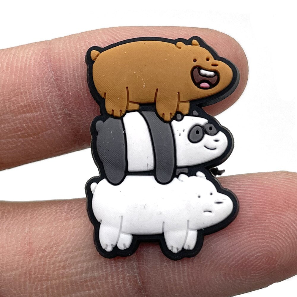 Hot 1pcs Jibz Cartoon brown bear/panda/white bear DIY Shoe Charms PVC Accessory Garden Croc clogs Shoe Buckle kids Gifts