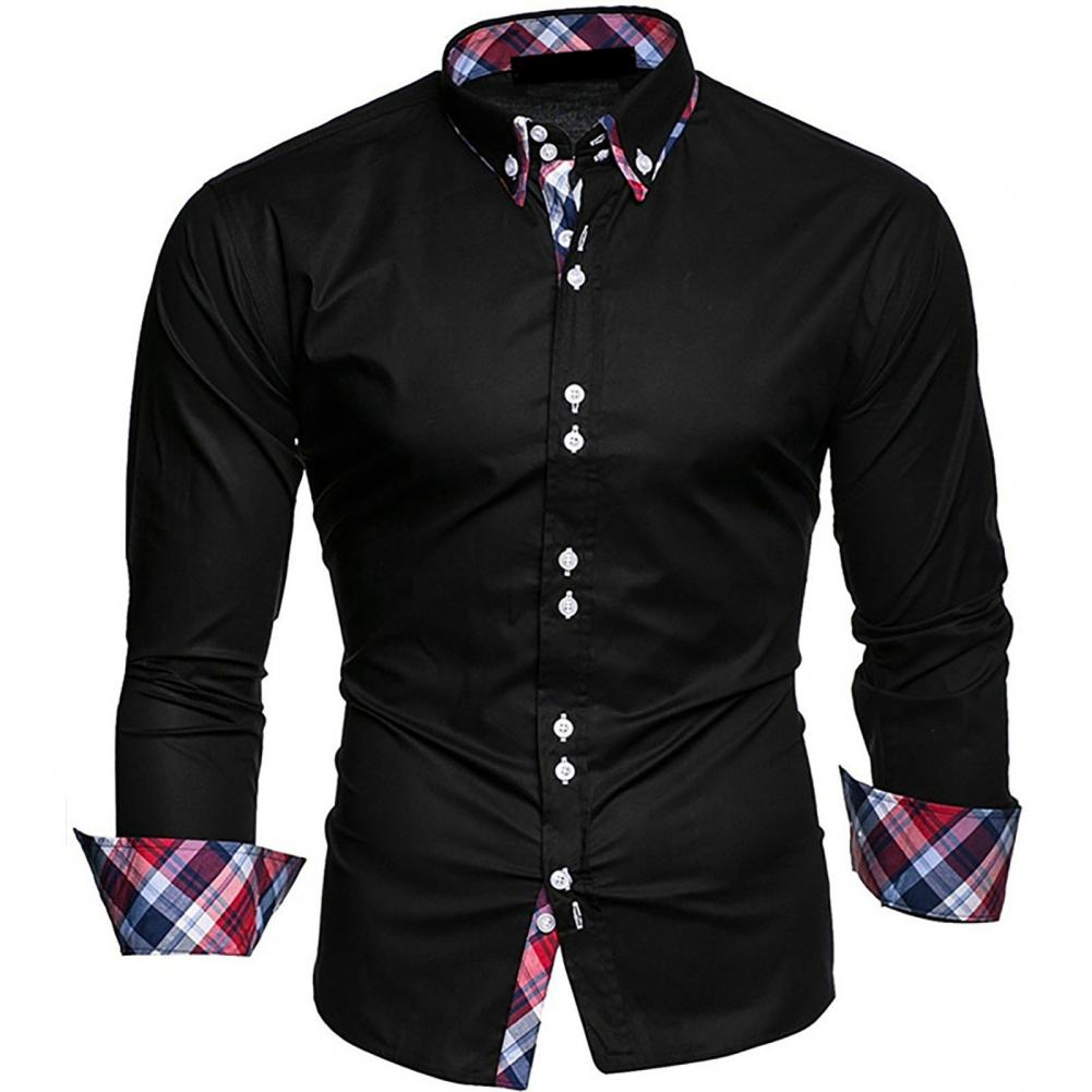 Slim Men Shirt Plaid Turn-down Collar Single-breasted Formal Dress Shirt Spring Slim Male Polo Shirt Business Camisa T-shirt