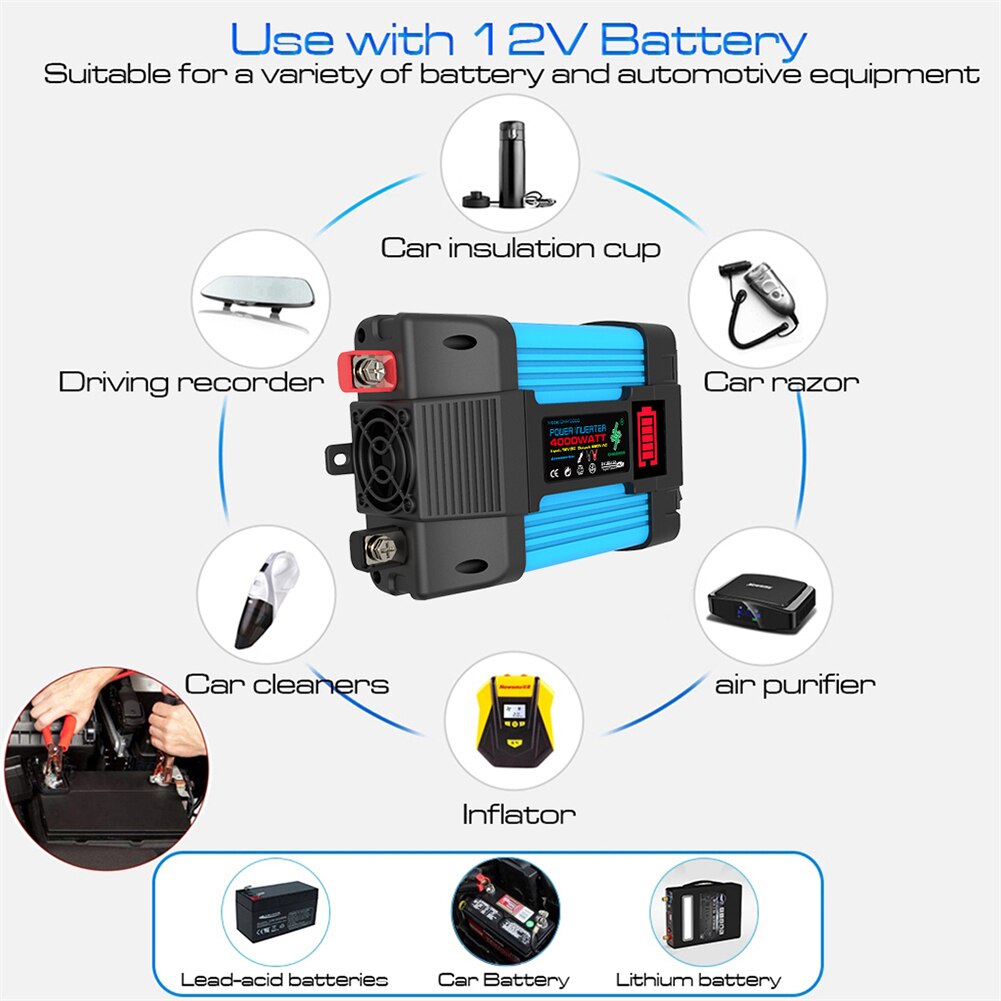 Transformer Converter Battery Capacity Display Car Conversion Inverter Multiple Protection for Car Household Electric Appliances