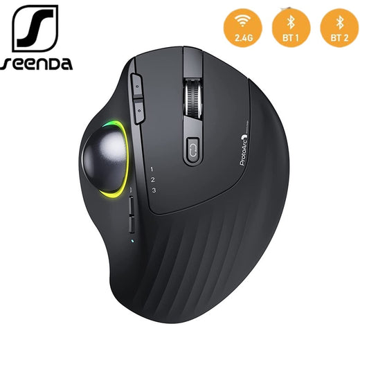 SeenDa 2.4G Bluetooth Rechargeable Mice Adjustable DPI 3 Device Connection RGB Wireless Trackball Mouse for PC Laptop iPad Mac