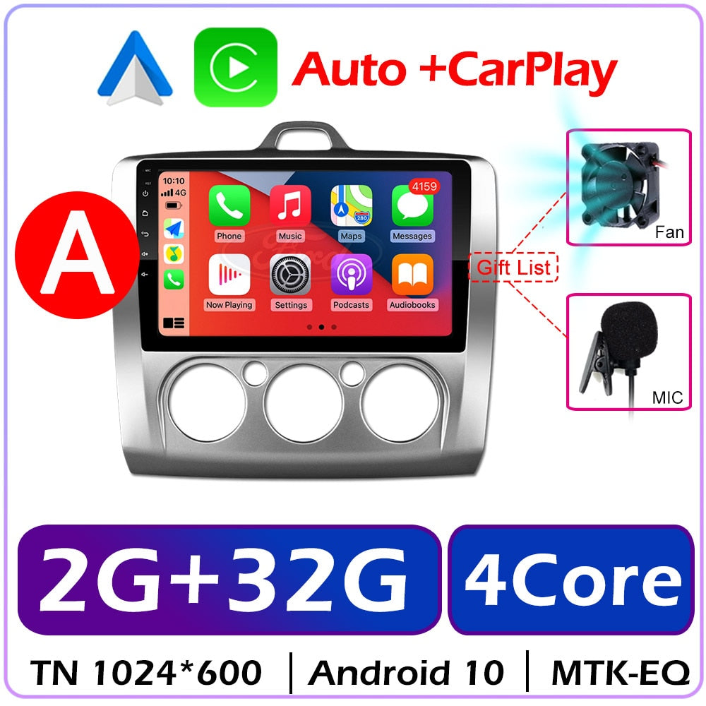 Carplay Car Android Radio For Ford Focus 2 3 Mk2 Mk3 2004 2005-2011 Exi AT Auto 4G Multimedia Player GPS 2din 9" 2 Din Autoradio