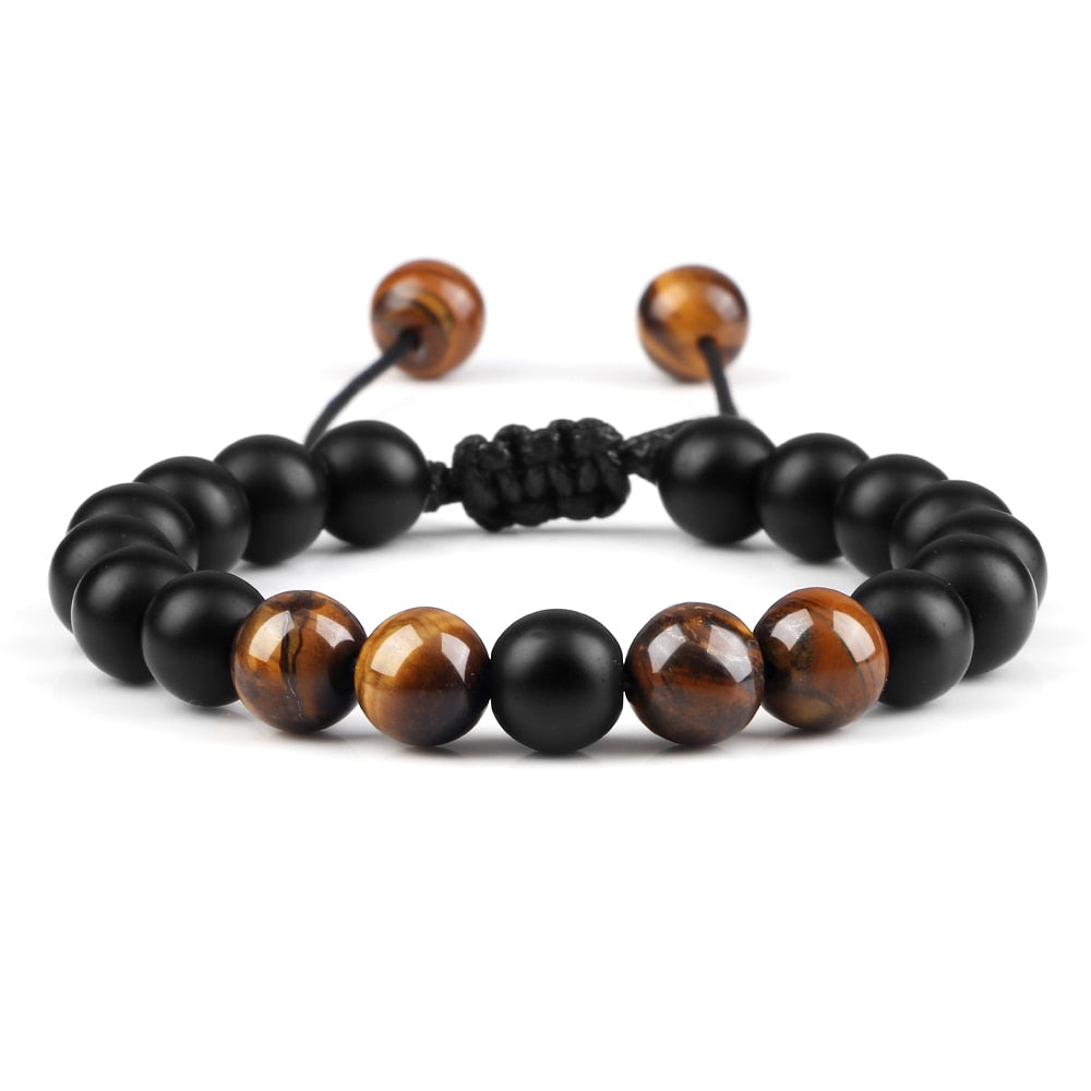 Black Lava Stone Crown Charm Tiger Eye Beads Bracelet For Men Women Braided Bracelets Handmade Adjustable Jewelry Pulseira