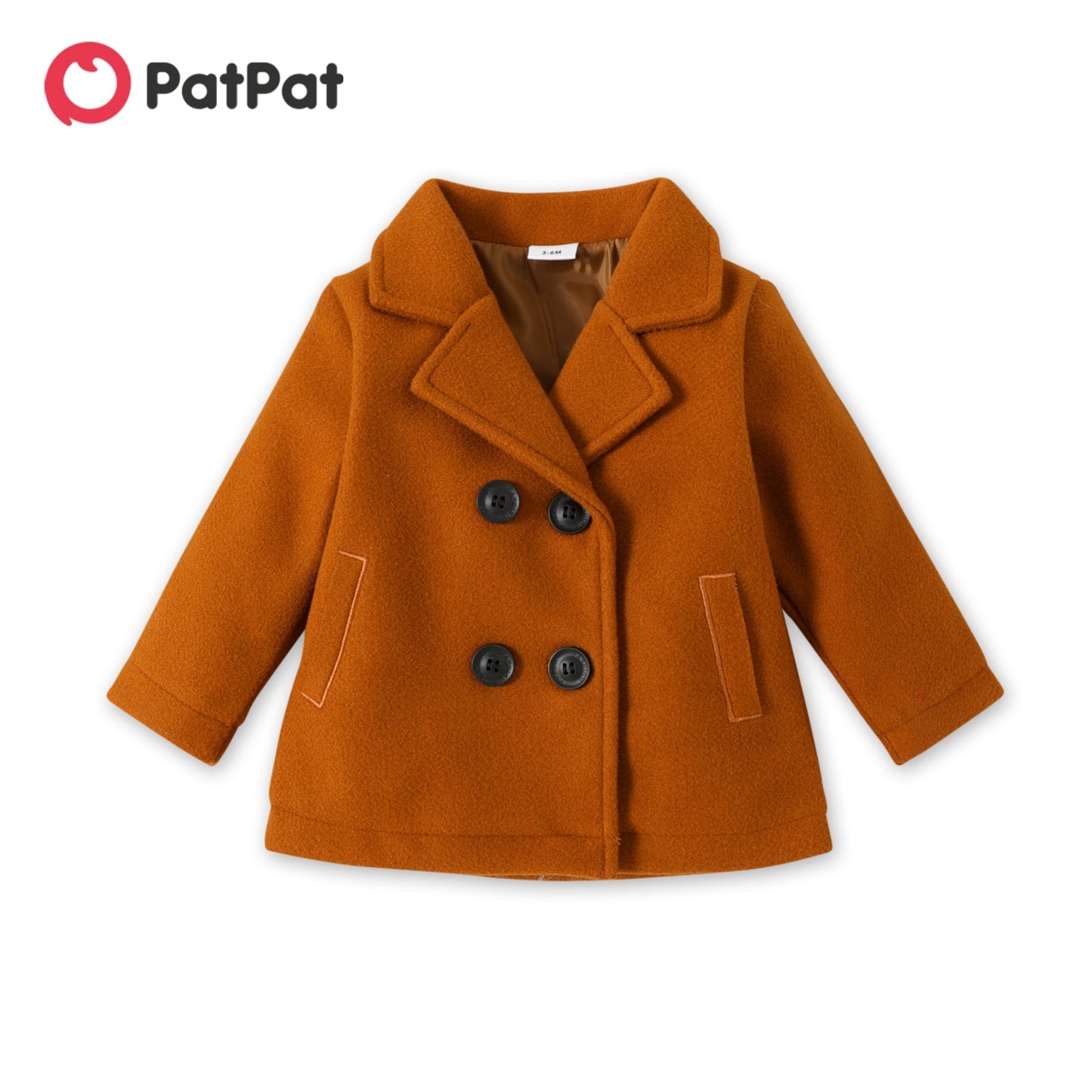 PatPat Baby Boy/Girl Solid Lapel Double Breasted Long-sleeve Wool Blend Coat