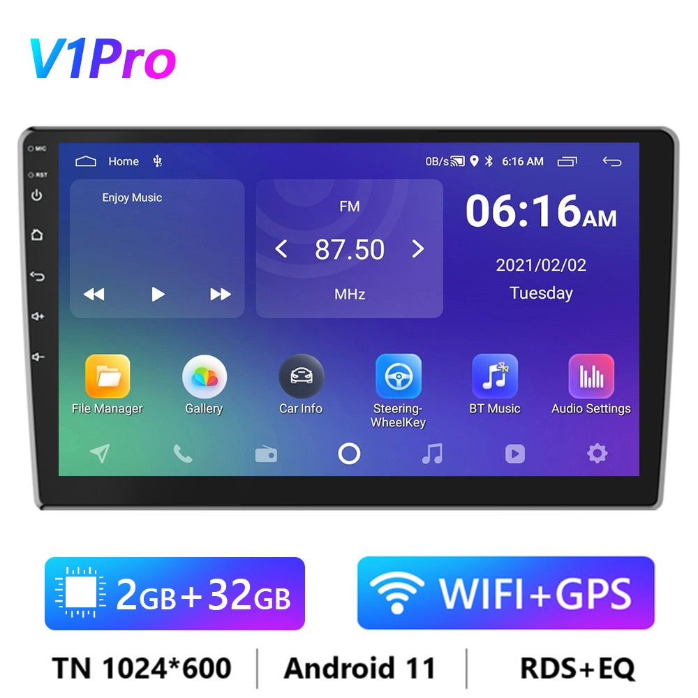 Podofo Android 11 Car Radio Autoradio 32G 2 Din 7"/9"/10" Universal WIFI GPS Car Audio Multimedia Player For Nissan Toyota Kia