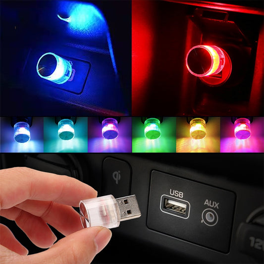 Car Mini USB LED Ambient Lights Decorative Lamp for Party Flashing Colorful Portable Plug Play Auto Interior Atmosphere Light