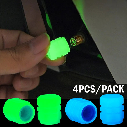 4pcs Luminous Valve Caps Fluorescent Night Glowing Car Motorcycle Bicycle Bike Wheel Tyre Hub Luminous Valve Stem Caps Decors