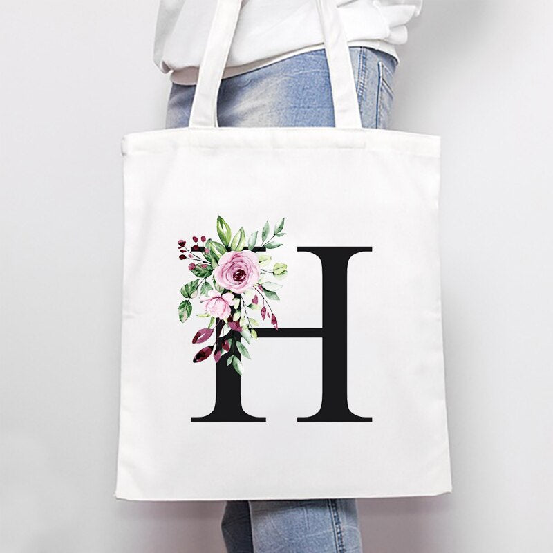 Women's Bags Shoulder Bags Simple Letter Print Large-capacity Shopping Bags Fashion White  All-match Canvas Student Handbags