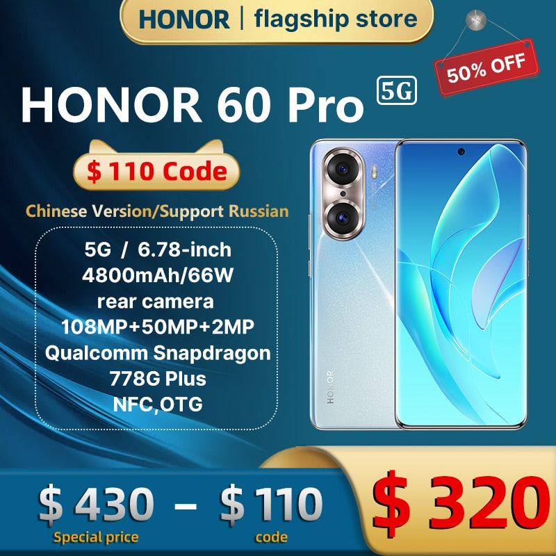 11.11 Original new HONOR 60 Pro smartphone mobile phone with 100 megapixel multi-master camera system 66W fast charge 11 11 sale