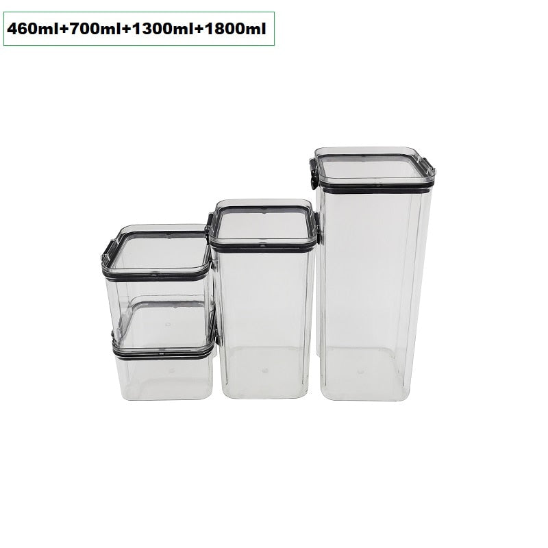 WBBOOMING 4 Different Capacity Plastic Sealed Cans Kitchen Storage Box Transparent Food Canister Keep Fresh New Clear Container