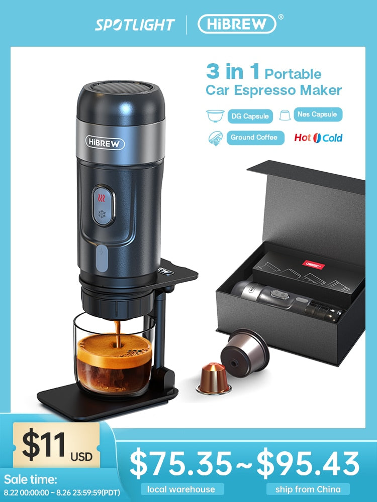 HiBREW Portable Coffee Machine for Car & Home,DC12V  Expresso Coffee Maker Fit Nexpresso Dolce  Pod Capsule  Coffee Powder H4A