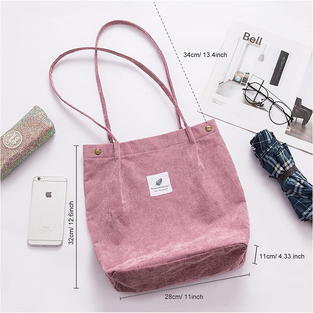 Women Corduroy Shopping Bag Girl Canvas Cloth Shoulder Bag Environmental Storage Handbag Reusable Foldable Eco Grocery Totes