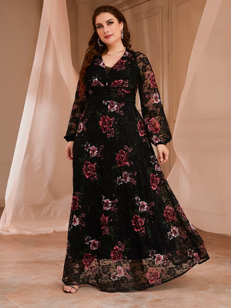 TOLEEN Women's Plus Size Large Dresses 2022 Spring Chic Elegant Long Sleeve Floral Boho Party Evening Festival Turkish Clothing