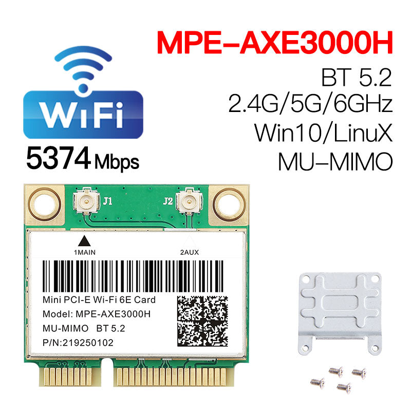 Tri Band 5374Mbps WiFi 6E AX210 Mpe-AXE3000H/ AC7265 Wireless Card BT 5.2 For Mini PCIE Wi-Fi Adapter Win10 For Desktop/Laptop