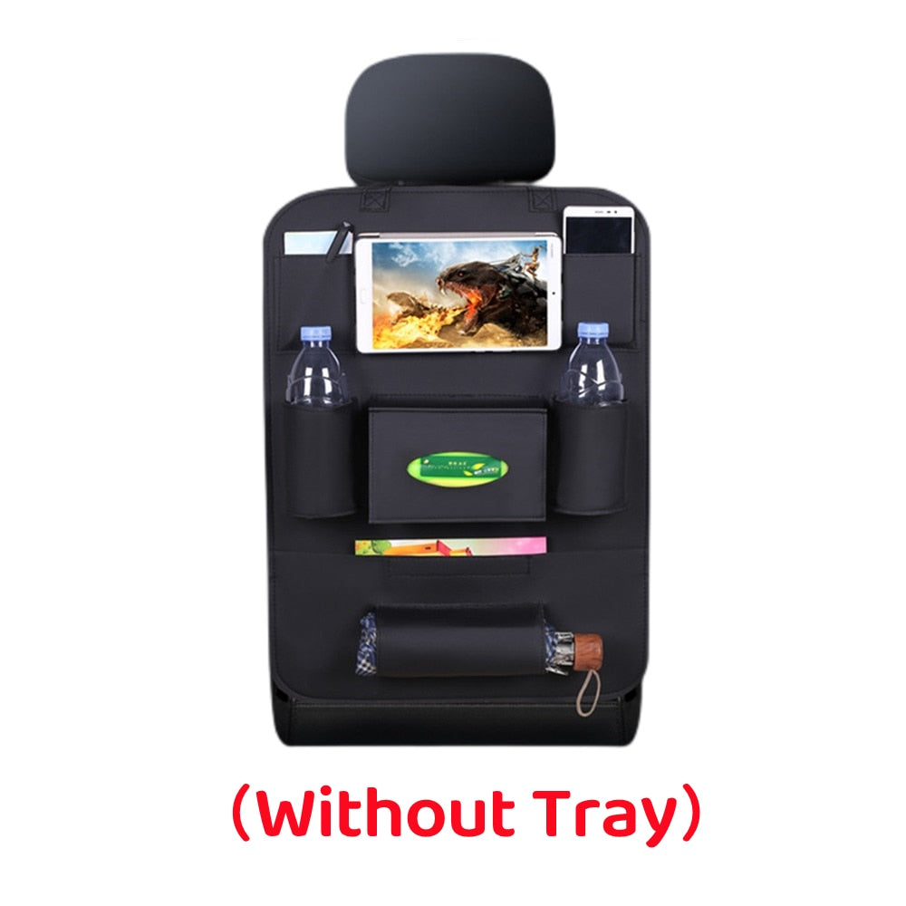 Car Back Seat Organizer Storage Bag with Foldable Table Tray Tablet Holder Tissue Box Auto Back Seat Bag Protector Accessories