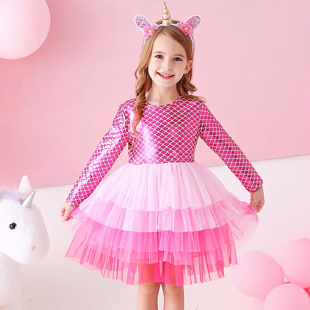 VIKITA Girl Princess Dress Autumn Wedding Birthday Party Tutu Vestidos Kids Dresses For Girls Children Christmas Costumes