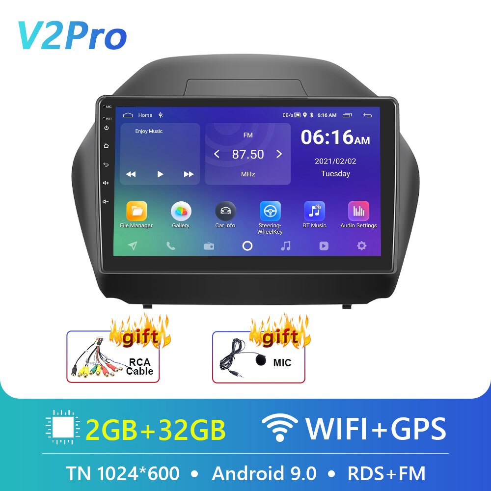 Podofo 10.1" 4G DSP 2din Android Car Radio Multimedia Video Player Navigation GPS For Hyundai IX35 2010-2015 RDS Stereo