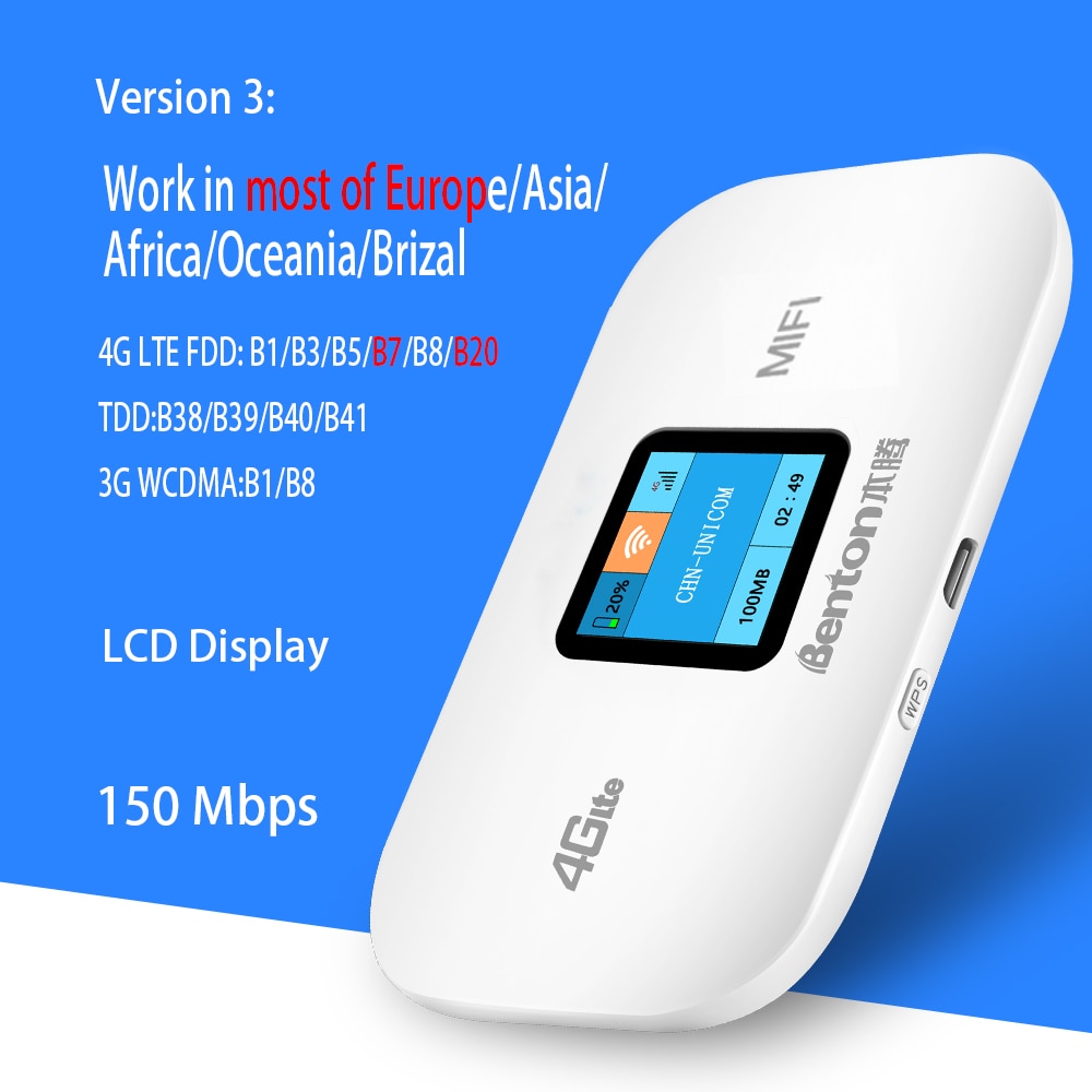 Benton 4G Lte Portable Wifi Router Type C Network Nano Card Unlimited Wireless WPS Dongle Mifi Routers Unlocked Hotspot 150Mbps