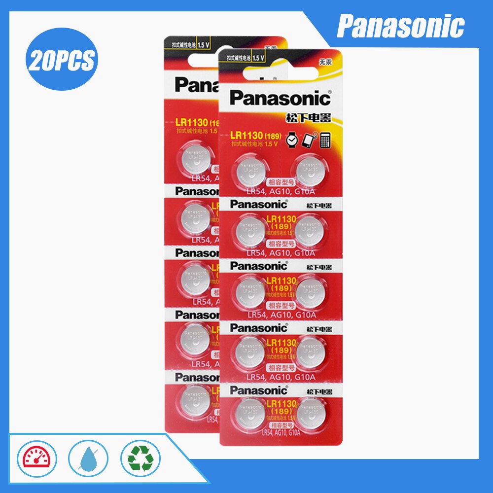 Panasonic 189 LR1130 AG10 SR1130 389 V10GA LR54 SR54 1.5V Alkaline Button Cell Battery For Watch Calculator Toy Thermometer