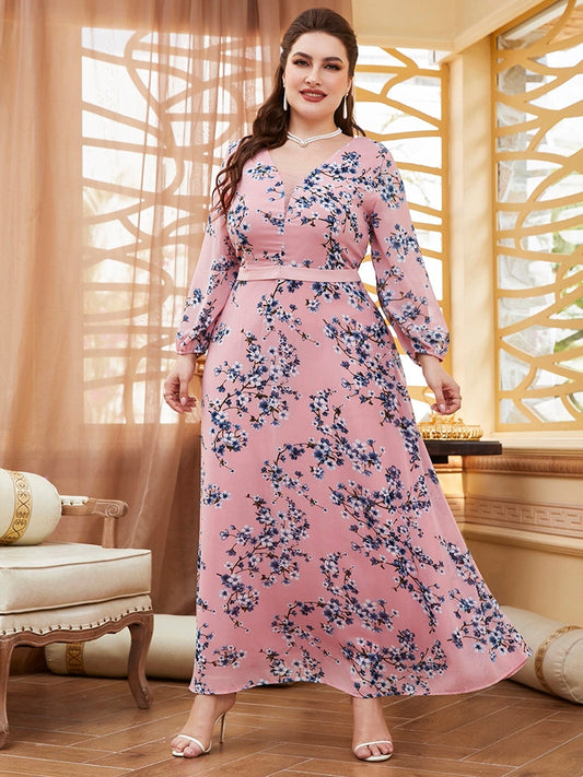 TOLEEN Women Large Plus Size Maxi Dresses 2022 Spring Pink Green Chic Elegant Long Sleeve Floral Evening Party Festival Clothing