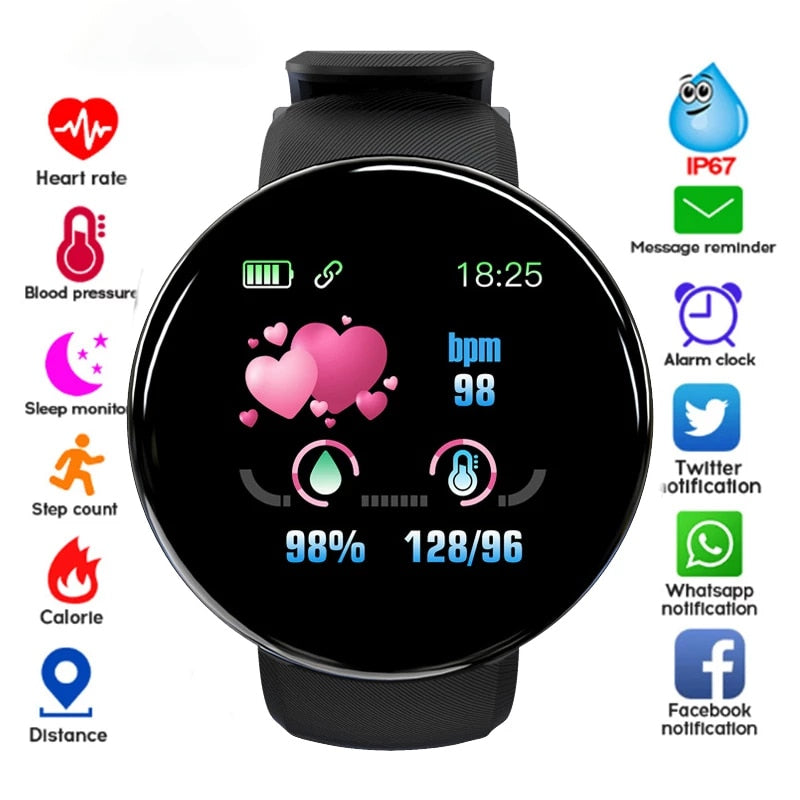 New Smart Watch Men Women Smart Bracelet LED D18 Smartwatch Waterproof Smart Touch Screen Bracelet Smartband 2022 Inteligente