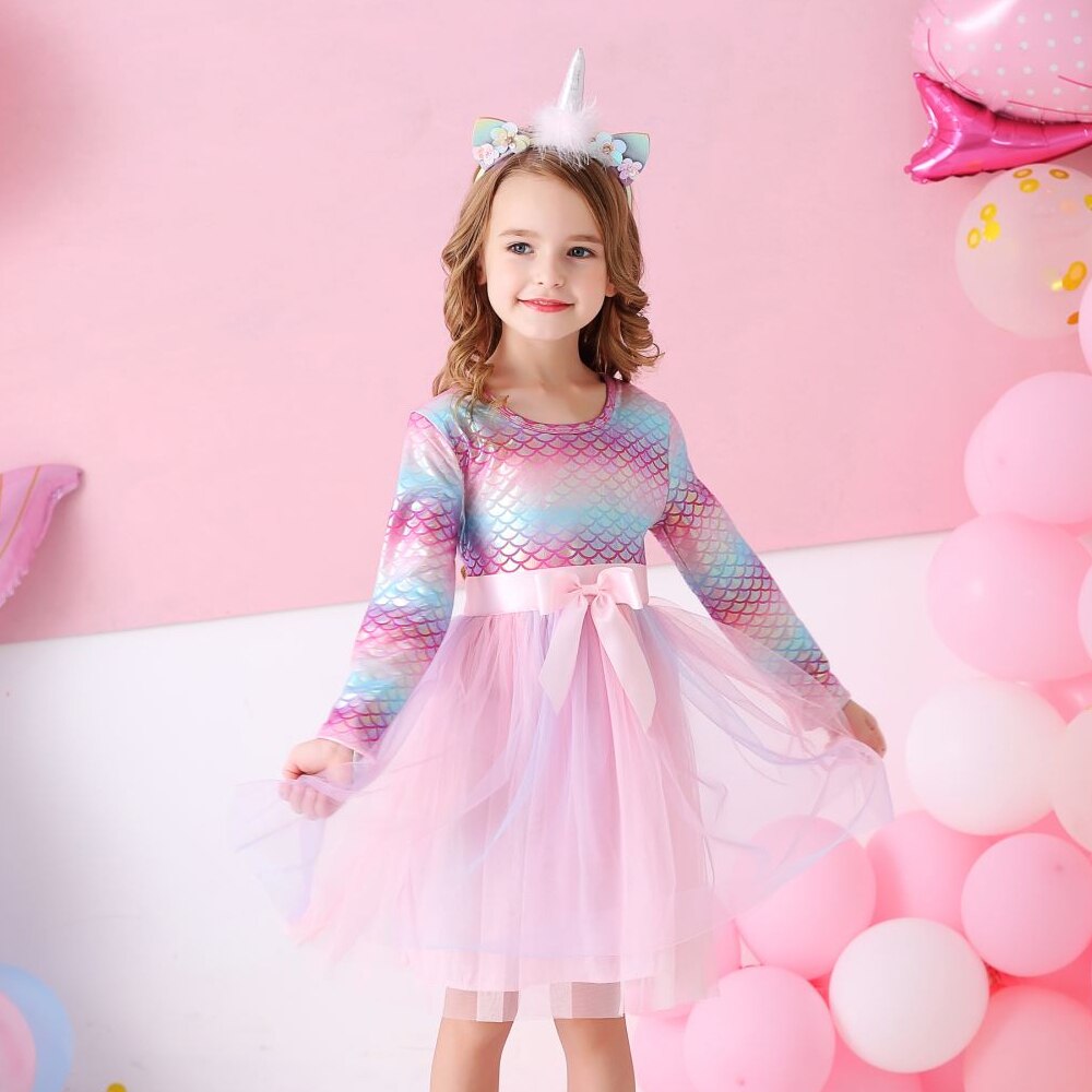 VIKITA Girl Princess Dress Autumn Wedding Birthday Party Tutu Vestidos Kids Dresses For Girls Children Christmas Costumes