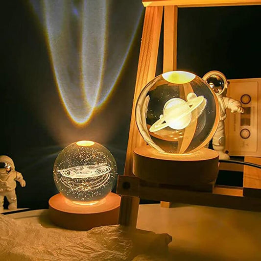 Crystal Ball Night Light Science Space Astronomy Universe Planet Cool Presents USB Power Warm Bedside Light Night Lamp